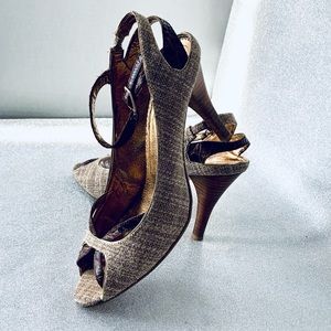 Nine West Tweed Croc print open toe pumps